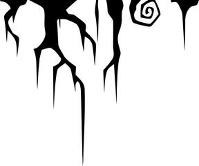 A dark and spooky silhouette with dripping elements and a swirling design