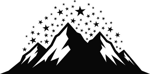 A striking mountain range silhouette is adorned with a celestial array of stars, creating a captivating logo design with a sense of adventure and wonder.