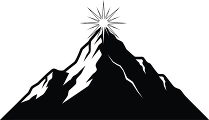 A striking mountain peak silhouette is crowned with a radiant star, symbolizing achievement, ambition, and the pursuit of excellence in a minimalist design.