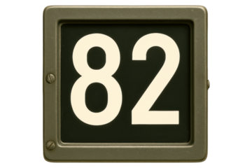 Vintage industrial metal sign with the number eighty-two on a transparent background