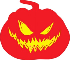Naklejka premium A menacing red halloween pumpkin with a carved scary face, isolated on white background