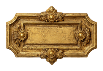 Elegant gold decorative plaque interior design wall classic style view isolated on transparent background