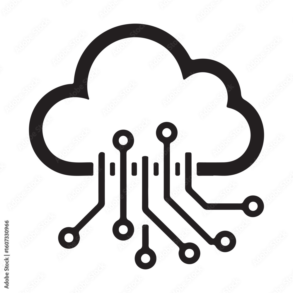 Poster cloud computing network diagram symbolizing connectivity and data flow in a digital technology lands