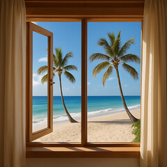Stunning Beach View from Window with Crystal Clear Blue Waters