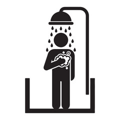 Illustration of a Person Taking a Shower with Soap and Water Falling From Shower Head in a Tub