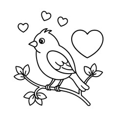 valentines day coloring page with birds and heart