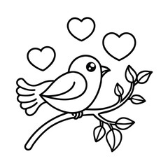 valentines day coloring page with birds and heart
