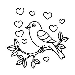 valentines day coloring page with birds and heart