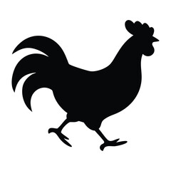 Black silhouette of a rooster walking on a white background