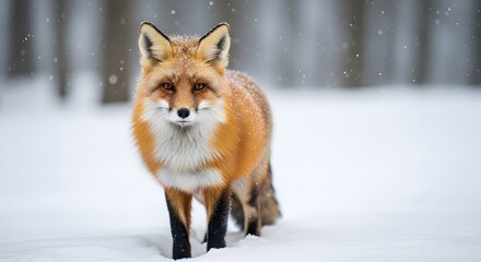 Obraz premium Winter Fox Portrait Majestic Red Fox in Snowy Forest Landscape