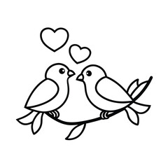 valentine s day coloring page with birds and heart