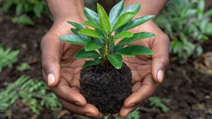 Nurturing a young sapling with caring hands symbolizing growth and environmental stewardship