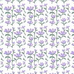 Seamless Cross Stitch Floral Pattern  Purple Pixel Flowers on White