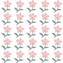 Pink Mini Cross Stitch Flower  Seamless Pixel Art Pattern