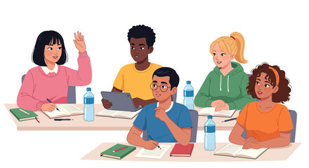 Diverse students actively learning in classroom creating a dynamic educational atmosphere