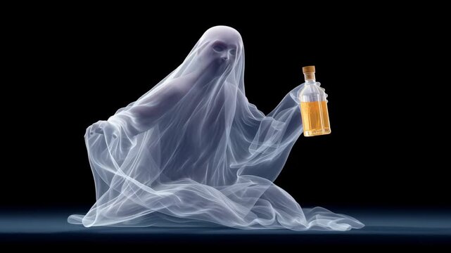 Ghostly figure is holding a bottle of alcohol