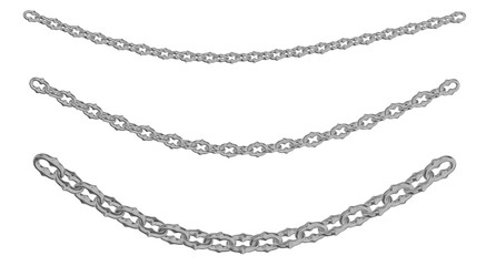 A 3D render of aggressive metal chains, each link featuring sharp, barbed protrusions. Ideal for themes of security, dark fantasy, or adding a rugged, dangerous edge to digital projects.
