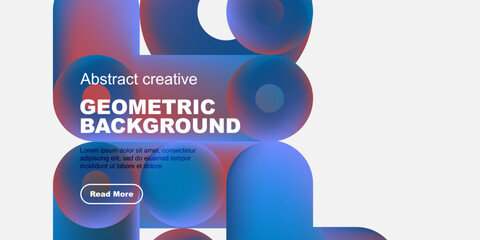 Abstract geometric design. Overlapping shapes create vibrant blue, purple hues. Text promotes creative background concept.