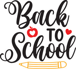 Back To School typography clip art design on plain white transparent isolated background for card, shirt, hoodie, sweatshirt, apparel, tag, mug, icon, poster or badge
