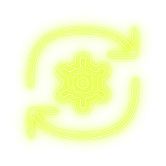 neon yellow update icon glowing settings gear symbol