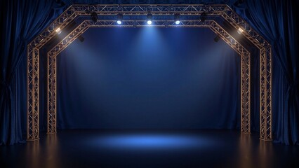 stage with blue curtains and spotlight
