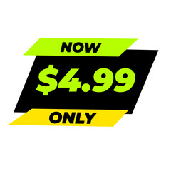 Now $4.99 only png, black colour price icon, minimal sale label, elegant discount sticker,