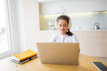 Engaging young learner enjoying a virtual class at home