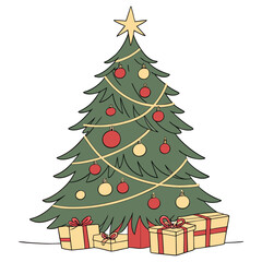 Christmas Tree with Presents Illustration on white