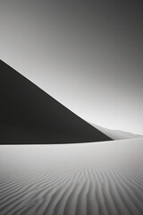 Abstract black and white desert landscape with rippled sand dunes
