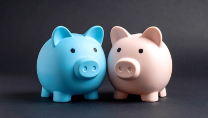 Two piggy banks, one blue, one pink, facing forward