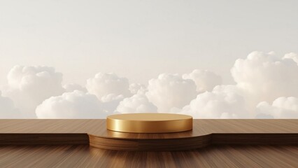 Golden Podium with Clouds for Product Presentation
