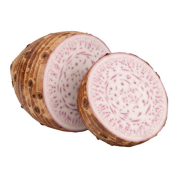 Sliced taro root vegetable isolated on transparent background