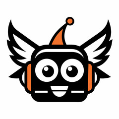 Cute cartoon robot character with orange accents and black wings