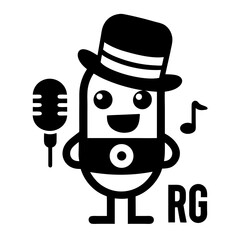 Cute cartoon character wearing a top hat holding a microphone and singing