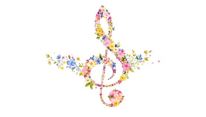 Obraz premium Musical treble clef composed of colorful flowers