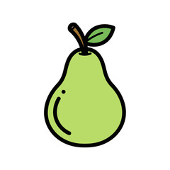 Flat Color Icon of Green Pear with Leaf