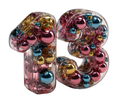 Creative decorative number 13 display home bright artistic isolated on transparent background