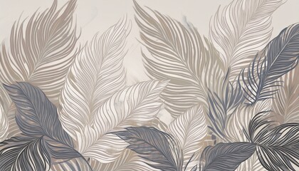 light art background with silhouette of tropical leaves in line style botanical pattern for wallpaper design decor print textile interior