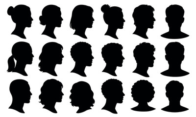 Human head silhouettes, diverse male and female profiles