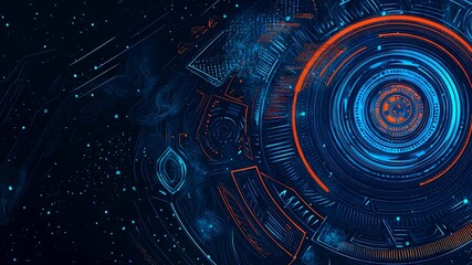 Futuristic Digital Interface with Glowing Lines and Geometrical Shapes Visualization - Powered by Adobe