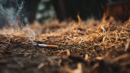 Fototapeta premium The safety hazard of cigarette butts, forest fires