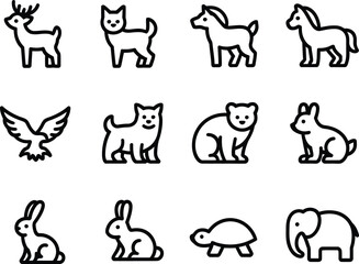 Fototapeta premium Collection of simple line art icons representing various animals