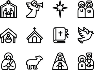 Christmas nativity scene icons religious symbols and figures