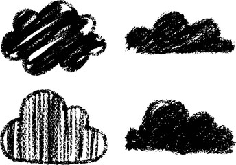 Black crayon drawn clouds on white background vector