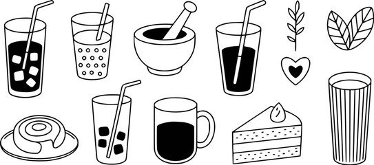 Various drinks and treats including coffee mug cake and cinnamon roll beverage
