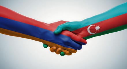 Armenia and Azerbaijan handshake with national flag colors for peace agreement concept