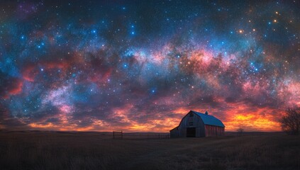 Rustic barn under a breathtaking night sky
