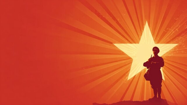 Silhouettes of soldiers under the red background of Chinese style - Powered by Adobe