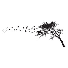 Tree with Birds Silhouette, Freedom Concept - Vector Illustration
