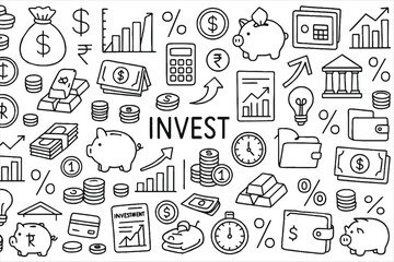 Investment and Finance Doodle Icons Pattern